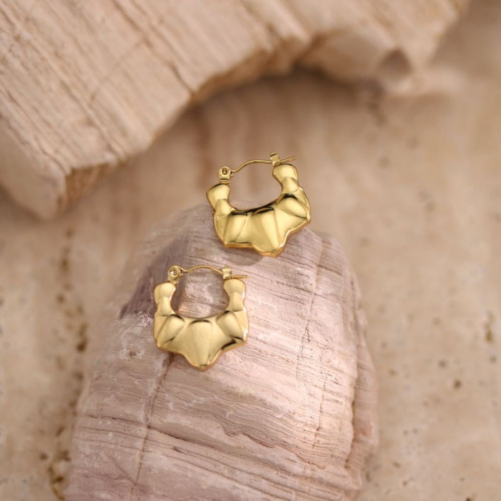 Geometric Hammered Irregular Stainless Steel Earrings — Minimalist
