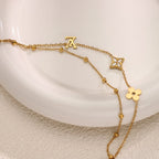 18K Gold Plated White Shell Clover Heart Flower Bracelet — Titanium Steel