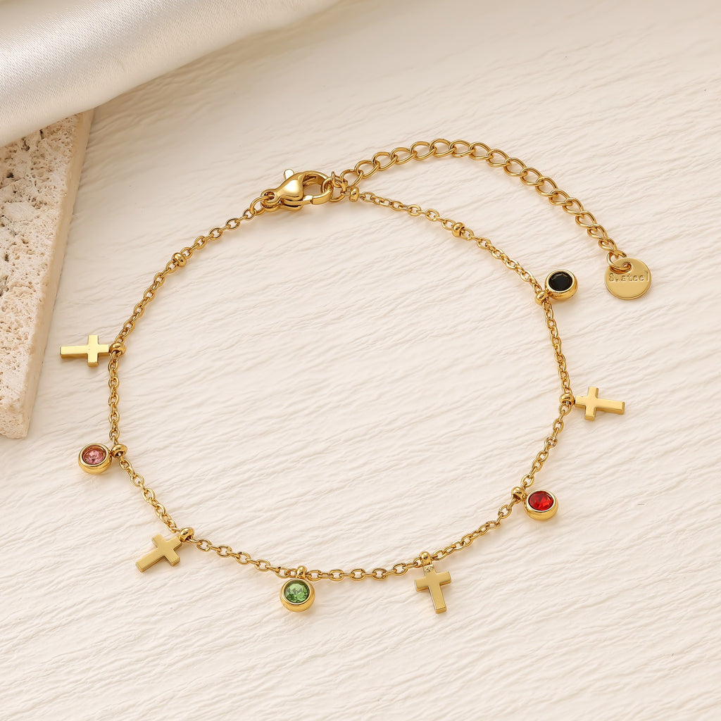 Colorful Zirconia Star Moon Heart Clover Bracelet — 18K Gold Plated Titanium Steel