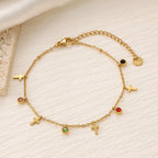 Colorful Zirconia Star Moon Heart Clover Bracelet — 18K Gold Plated Titanium Steel