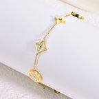 Four-Leaf Clover White Shell Bracelet — 18K Gold Plated Titanium Steel