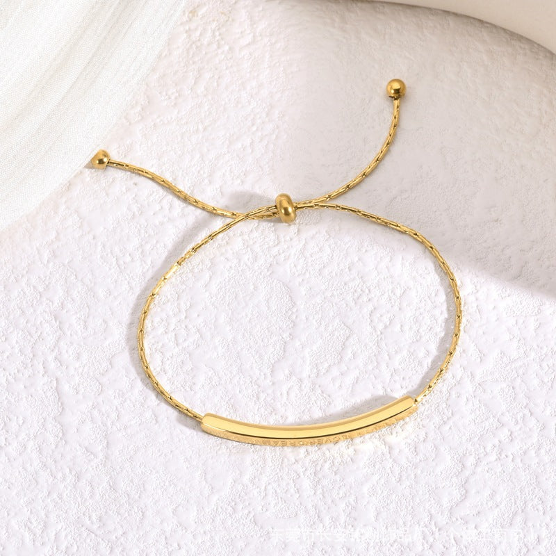 Minimalist Titanium Steel Gold Bent Tube Sliding Bracelet — Adjustable