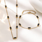 Geometric Rectangle Zirconia 304 Stainless Steel Jewelry Set — Retro Choker Style