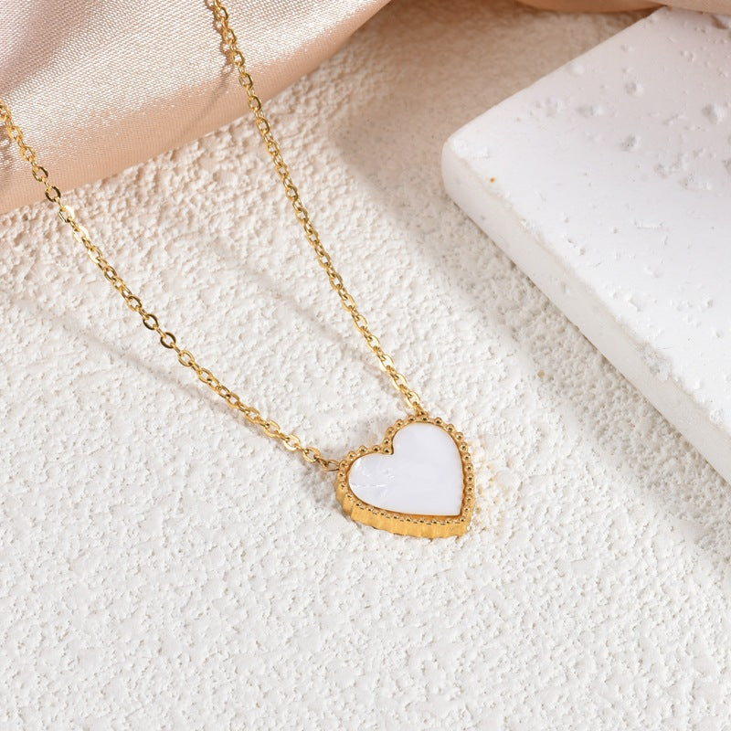 Heart Mother-of-Pearl Clavicle Necklace — Titanium Steel 18K Gold