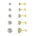 4-Prong Zirconia Stud Earrings — Titanium Steel Spiral Round Ear Cuff