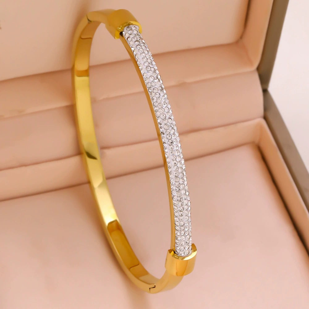 Titanium Steel Bangle Bracelet — 18K Gold Plated Fashion