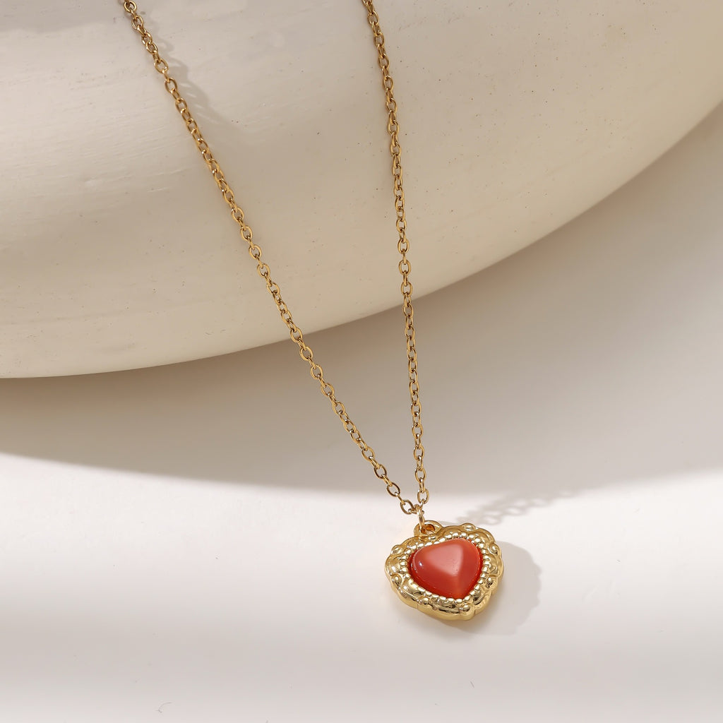 18K Gold Plated Cat Eye Heart Pendant Necklace — Stainless Steel