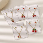 European & American Bow Drop Heart Zirconia Jewelry Set — Stainless Steel Necklace & Earrings