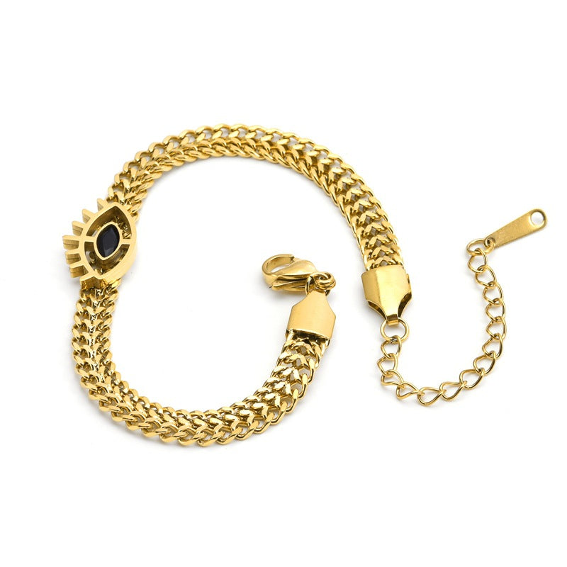 Gold Plated Evil Eye Bracelet & Necklace — Black Diamond Stainless Steel
