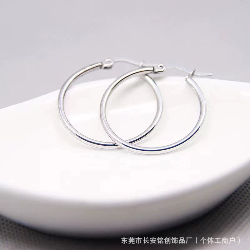 Classic Round Hoop Earrings — Stainless Steel Fashion Unisex Ear Cuff