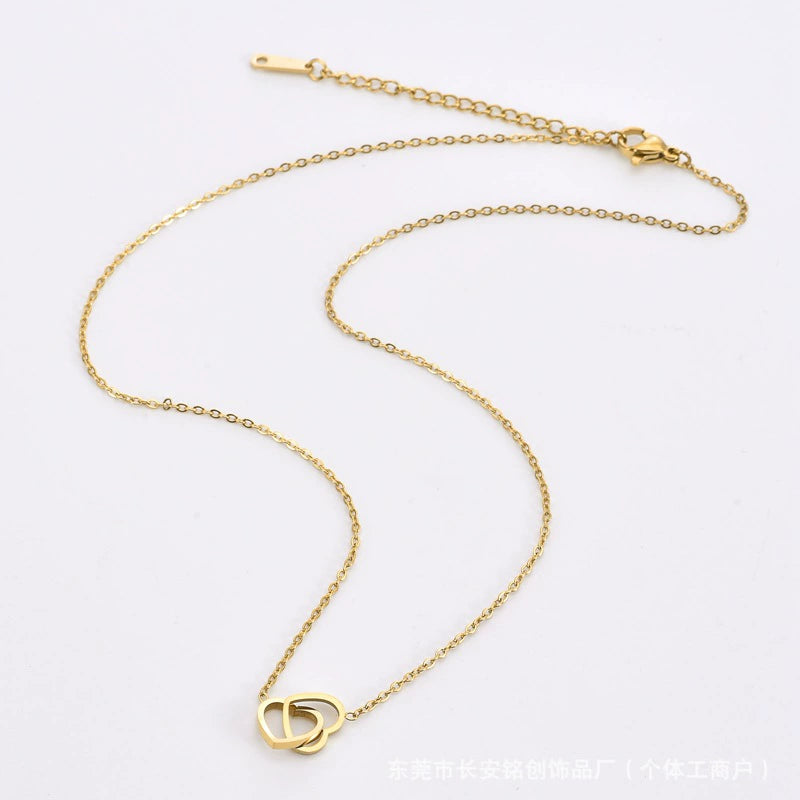 Heart Double Ring Necklace — Love Pendant Choker Chain