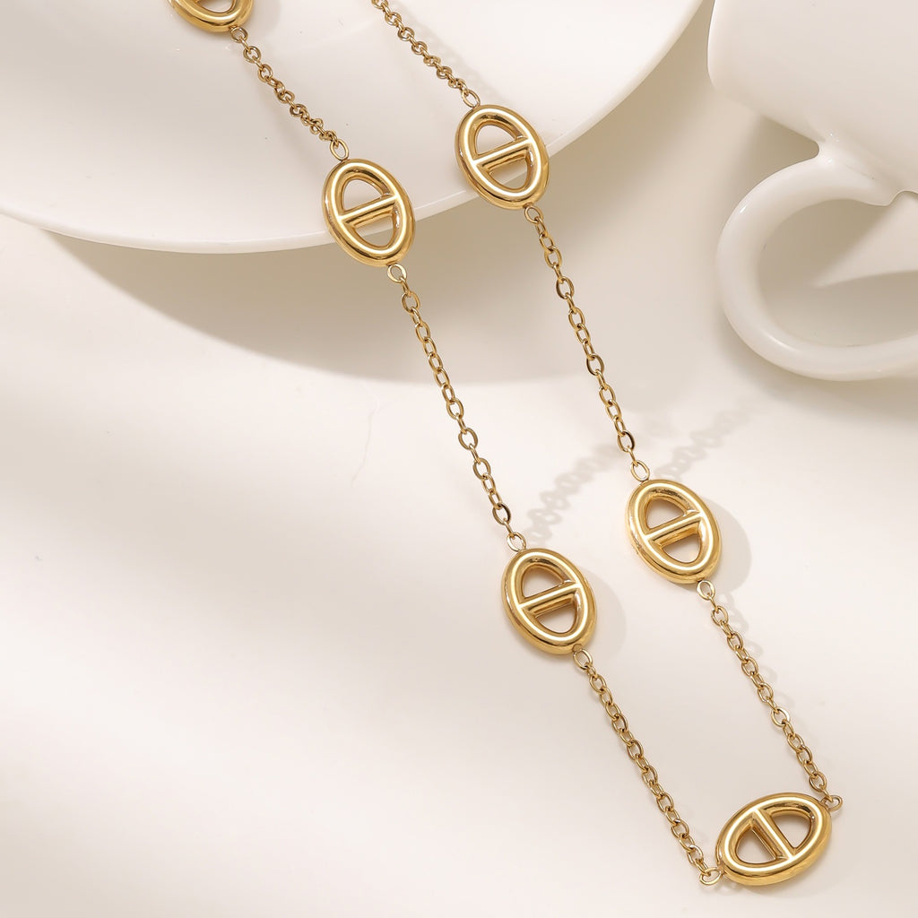 Titanium Steel Bracelet & Necklace Set — 18K Gold Plated Stainless Steel