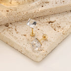 Geometric Zirconia Screw Stud Earrings — 304 Stainless Steel Gold Plated