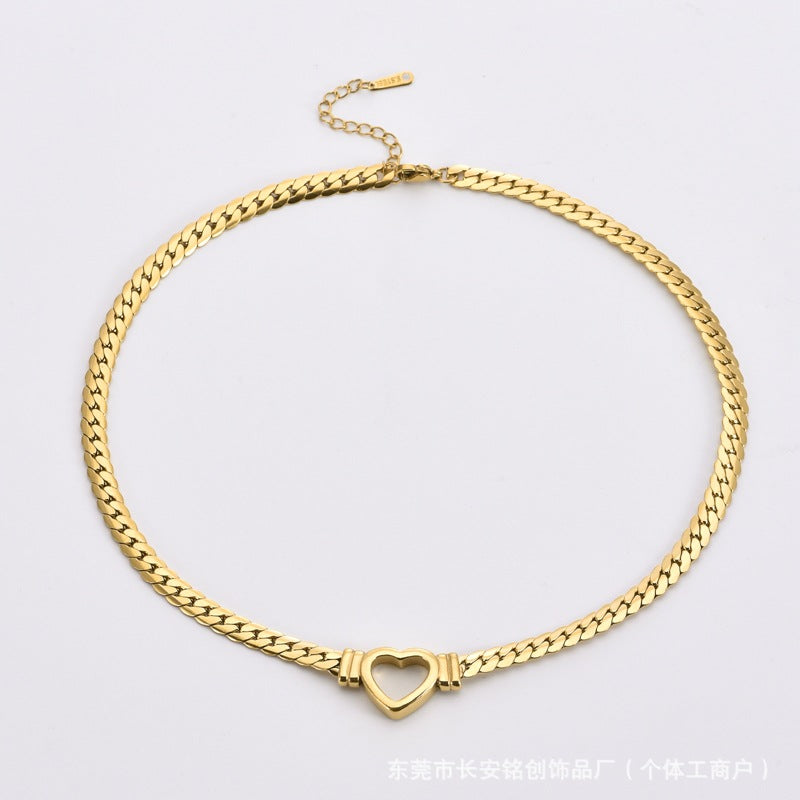 Gold Plated Cuban Chain Heart Necklace & Bracelet Set — Punk Hip-Hop Style