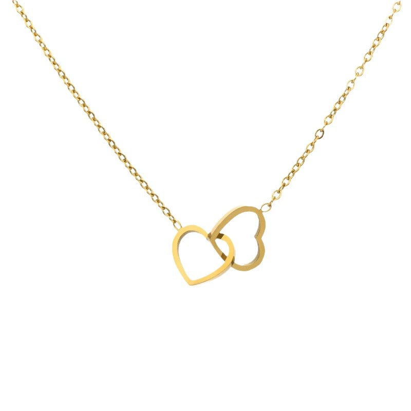 Heart Double Ring Necklace — Love Pendant Choker Chain