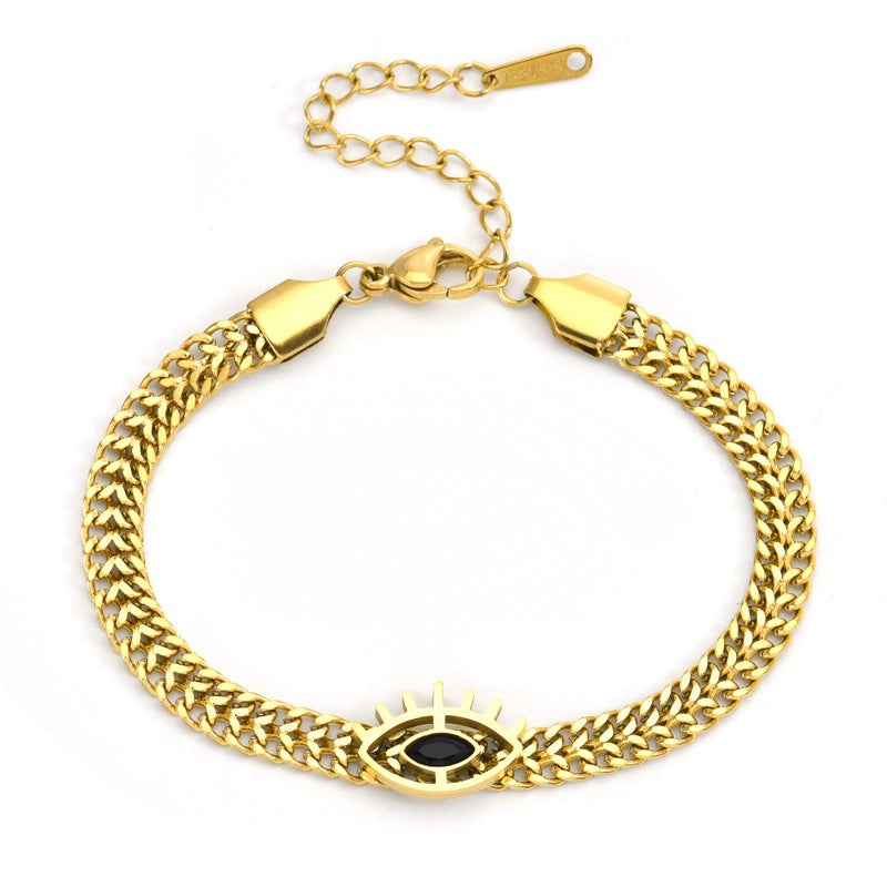 Gold Plated Evil Eye Bracelet & Necklace — Black Diamond Stainless Steel