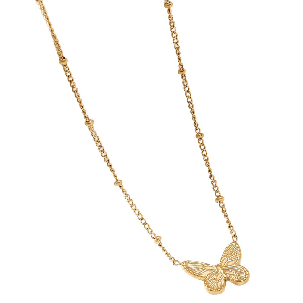 Butterfly Moon Pearl V-Chain Necklace — 18K Gold Plated Titanium Steel