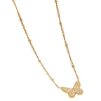 Butterfly Moon Pearl V-Chain Necklace — 18K Gold Plated Titanium Steel
