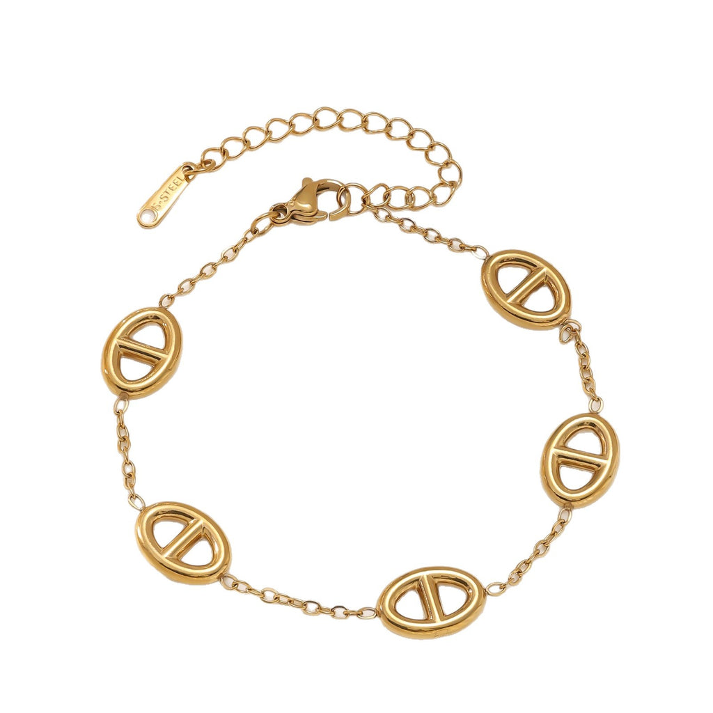 Titanium Steel Bracelet & Necklace Set — 18K Gold Plated Stainless Steel