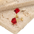 Geometric Zirconia Screw Stud Earrings — 304 Stainless Steel Gold Plated