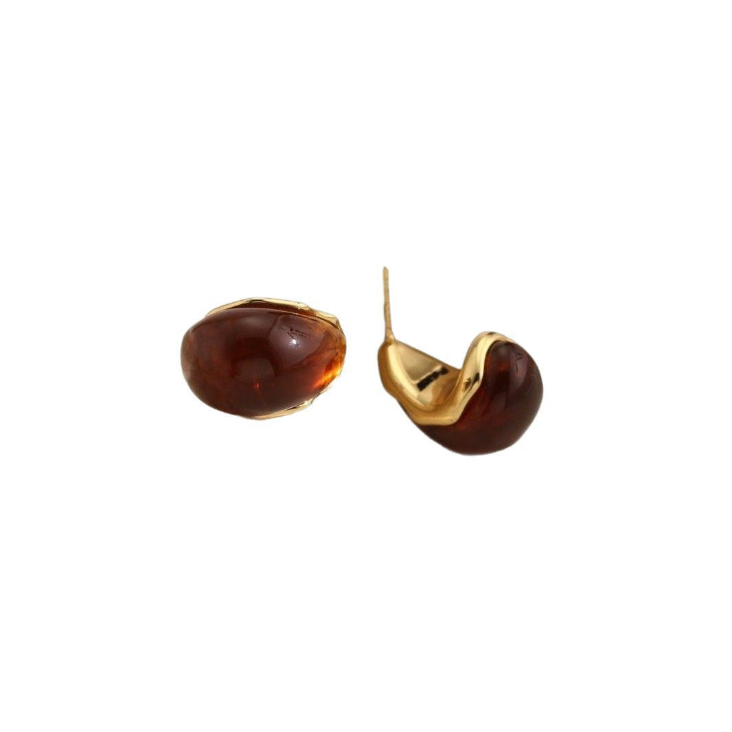 Vintage Resin Oval Stud Earrings — Light Luxury Blending