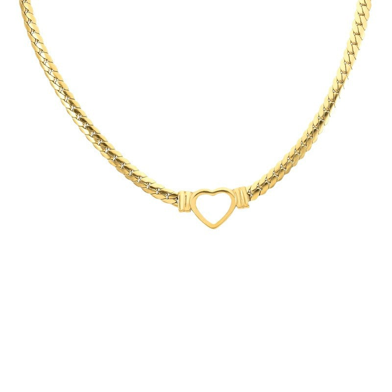 Gold Plated Cuban Chain Heart Necklace & Bracelet Set — Punk Hip-Hop Style