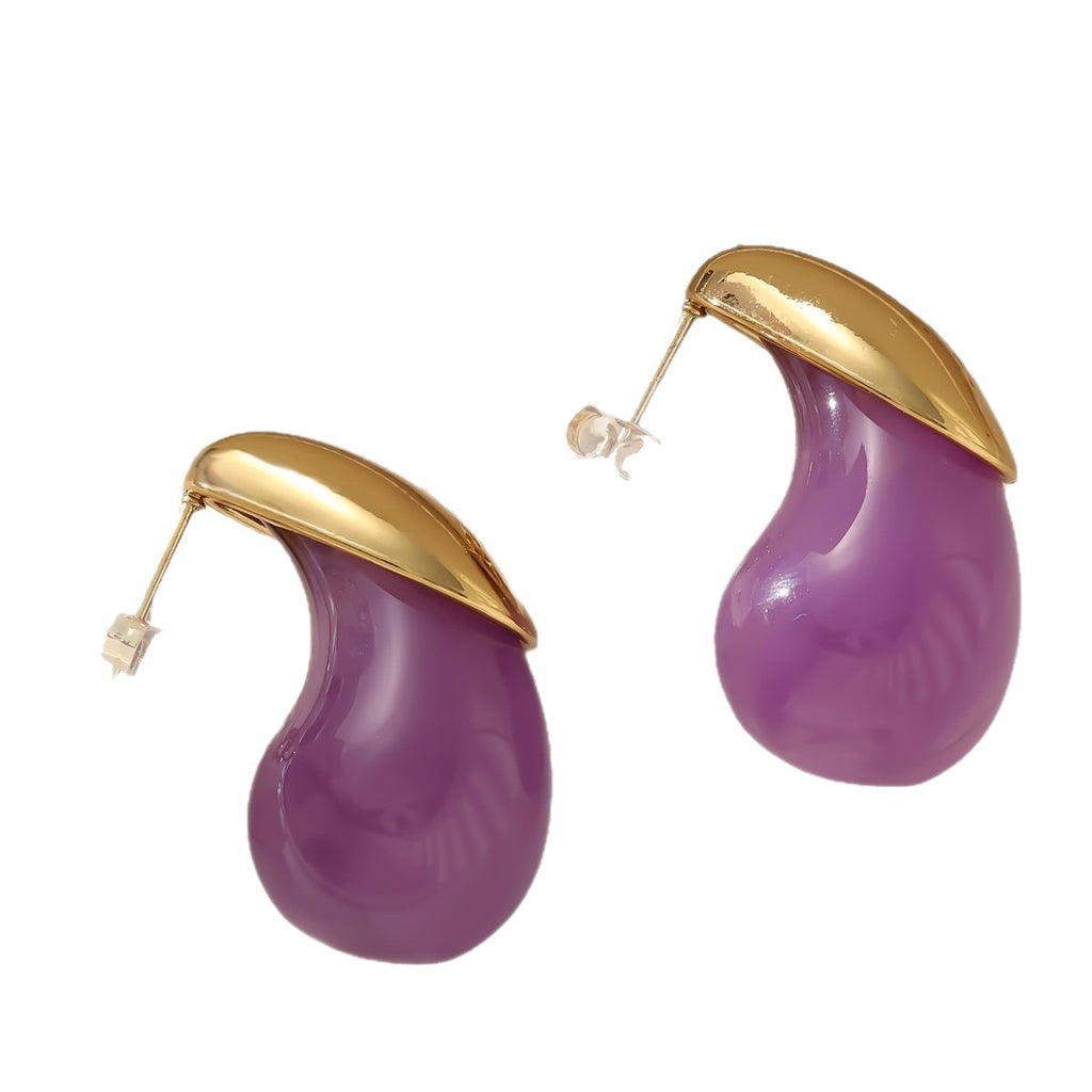 Teardrop Resin Cast Stud Earrings — Titanium Steel Light Luxury
