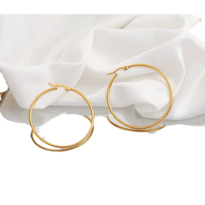 Classic Round Hoop Earrings — Stainless Steel Fashion Unisex Ear Cuff