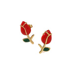 Rose Flower Enamel Stud Earrings — 304 Stainless Steel