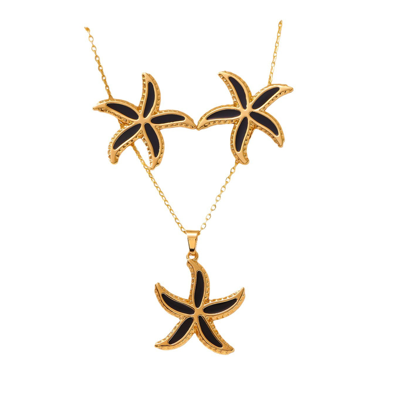 Enamel Stud Earrings & Necklace Set — 304 Stainless Steel Gold Plated
