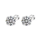 4-Prong Zirconia Stud Earrings — Titanium Steel Spiral Round Ear Cuff