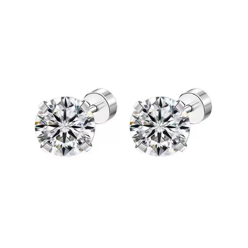 4-Prong Zirconia Stud Earrings — Titanium Steel Spiral Round Ear Cuff