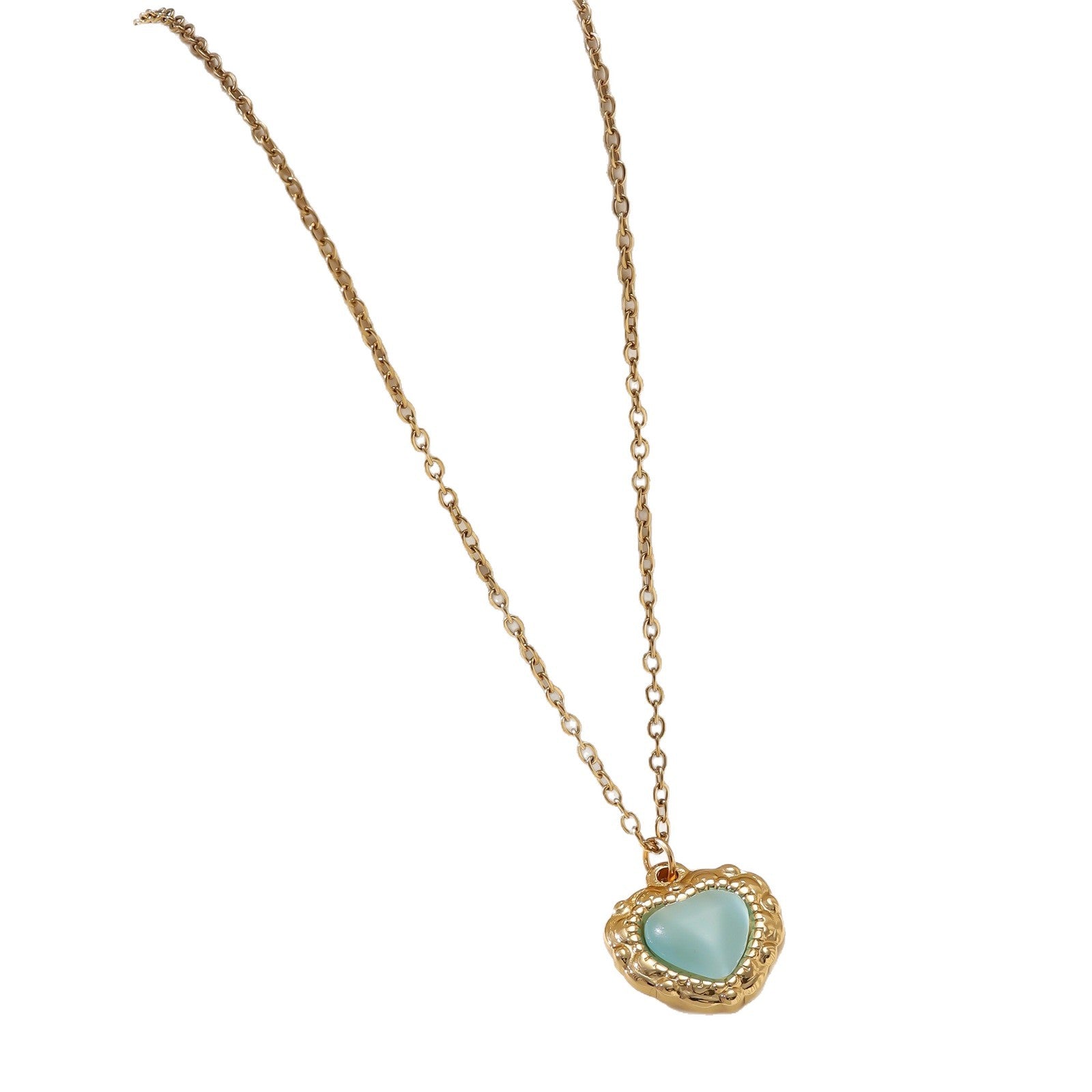 18K Gold Plated Cat Eye Heart Pendant Necklace — Stainless Steel