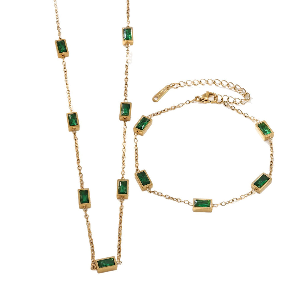 Geometric Rectangle Zirconia 304 Stainless Steel Jewelry Set — Retro Choker Style