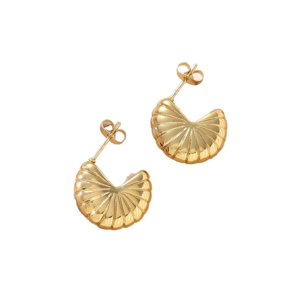 Cast Pearl Geometric Stud Earrings — 18K Gold Plated Titanium Steel