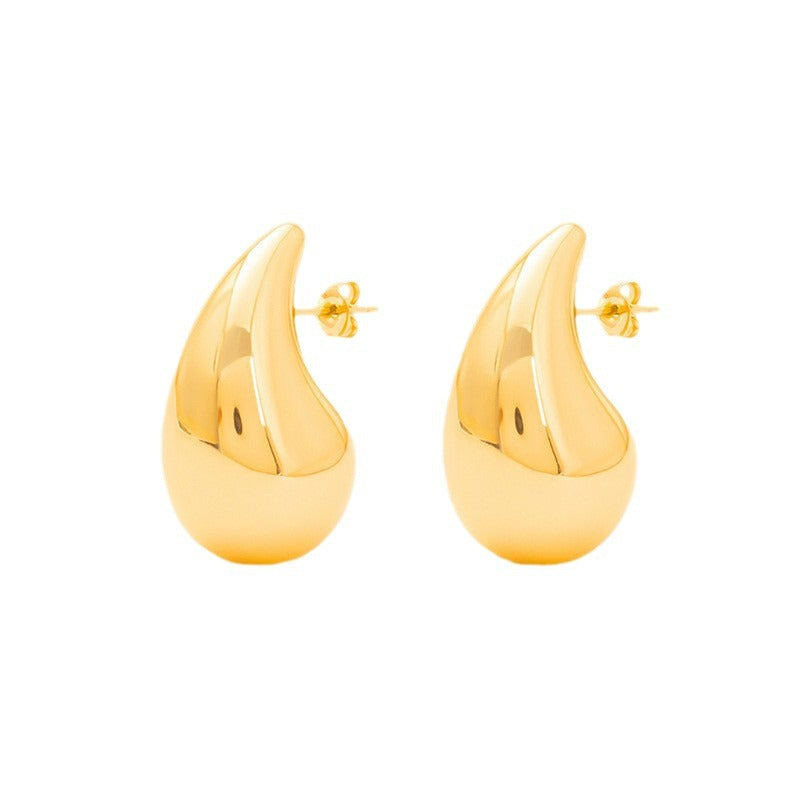 Solid Teardrop Stainless Steel Stud Earrings — Gold Plated