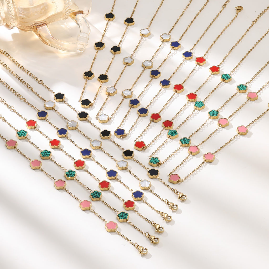 European & American Bow Drop Heart Zirconia Jewelry Set — Stainless Steel Necklace & Earrings