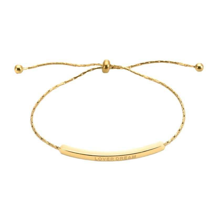 Minimalist Titanium Steel Gold Bent Tube Sliding Bracelet — Adjustable