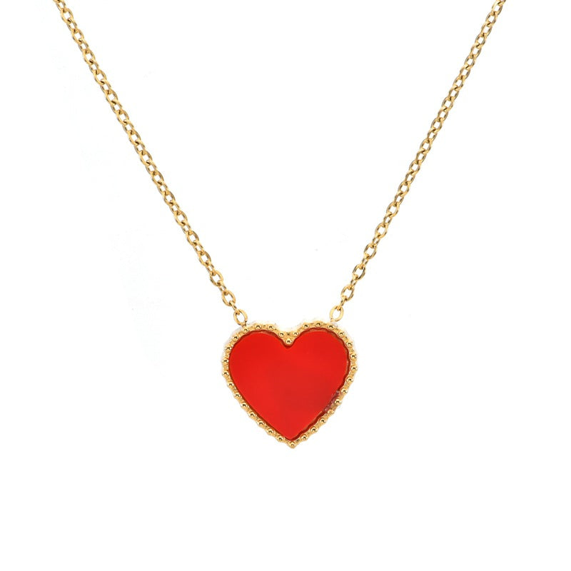 Heart Mother-of-Pearl Clavicle Necklace — Titanium Steel 18K Gold