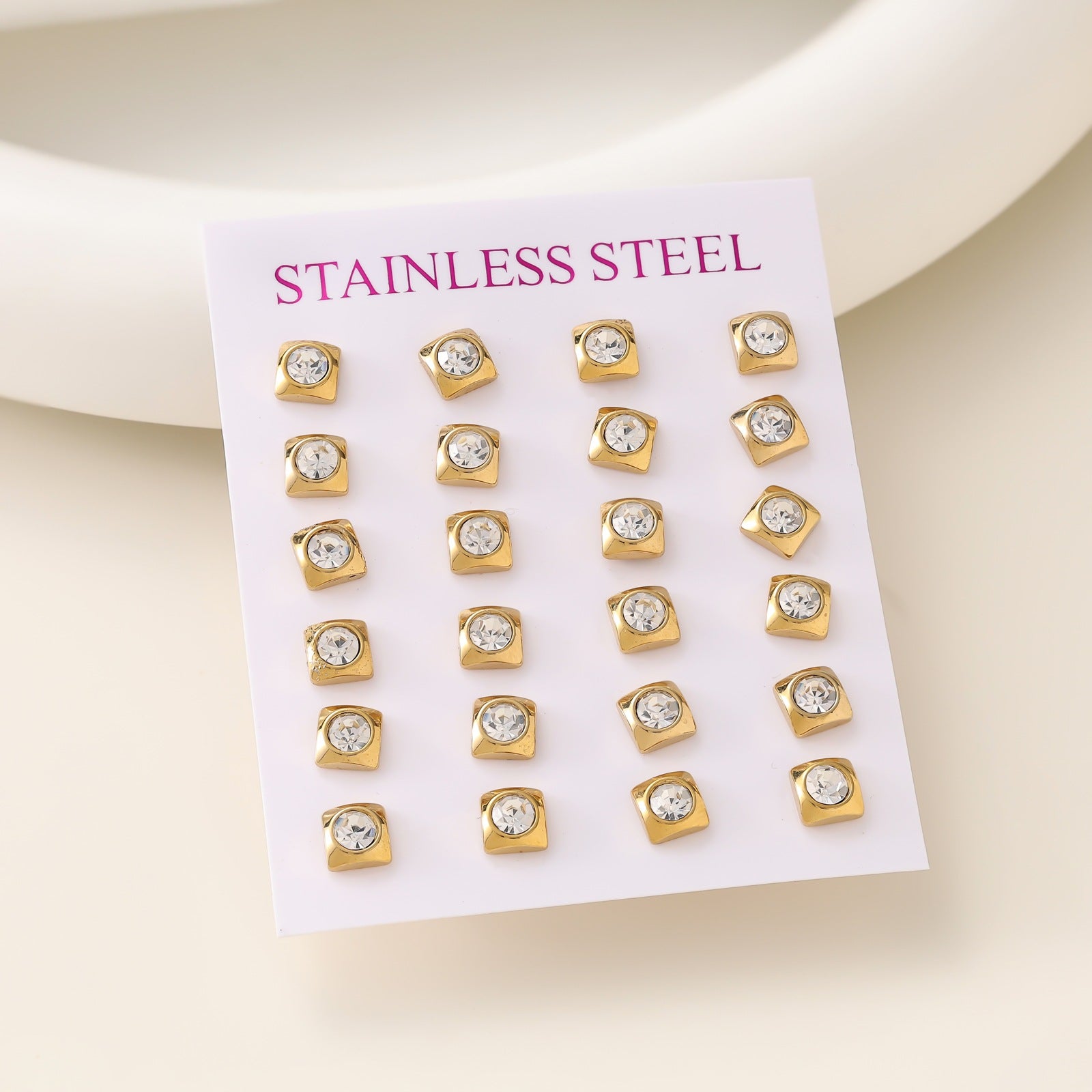 Geometric Zirconia Stud Earrings — 18K Gold Plated Stainless Steel