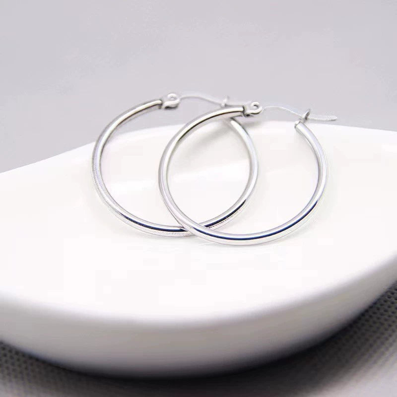 Classic Round Hoop Earrings — Stainless Steel Fashion Unisex Ear Cuff