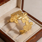 Five-Leaf Flower Enamel C-Shape Open Bangle — 304 Stainless Steel
