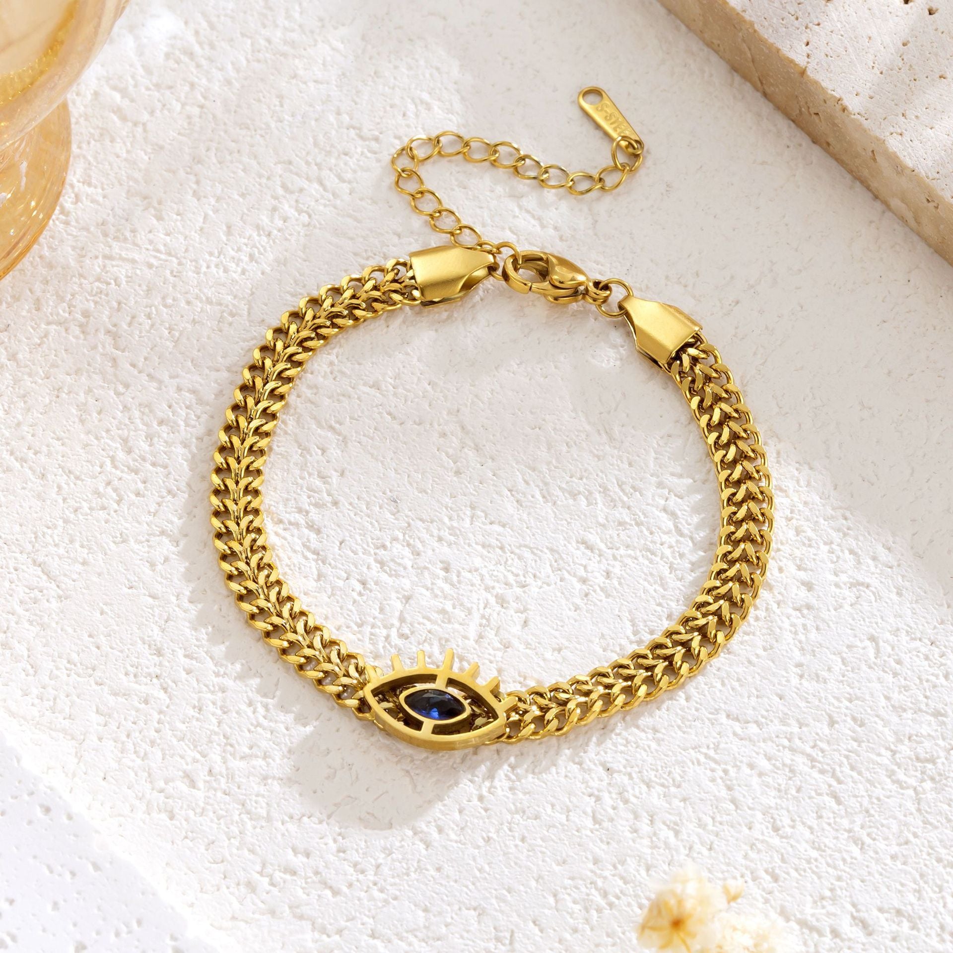 Gold Plated Evil Eye Bracelet & Necklace — Black Diamond Stainless Steel
