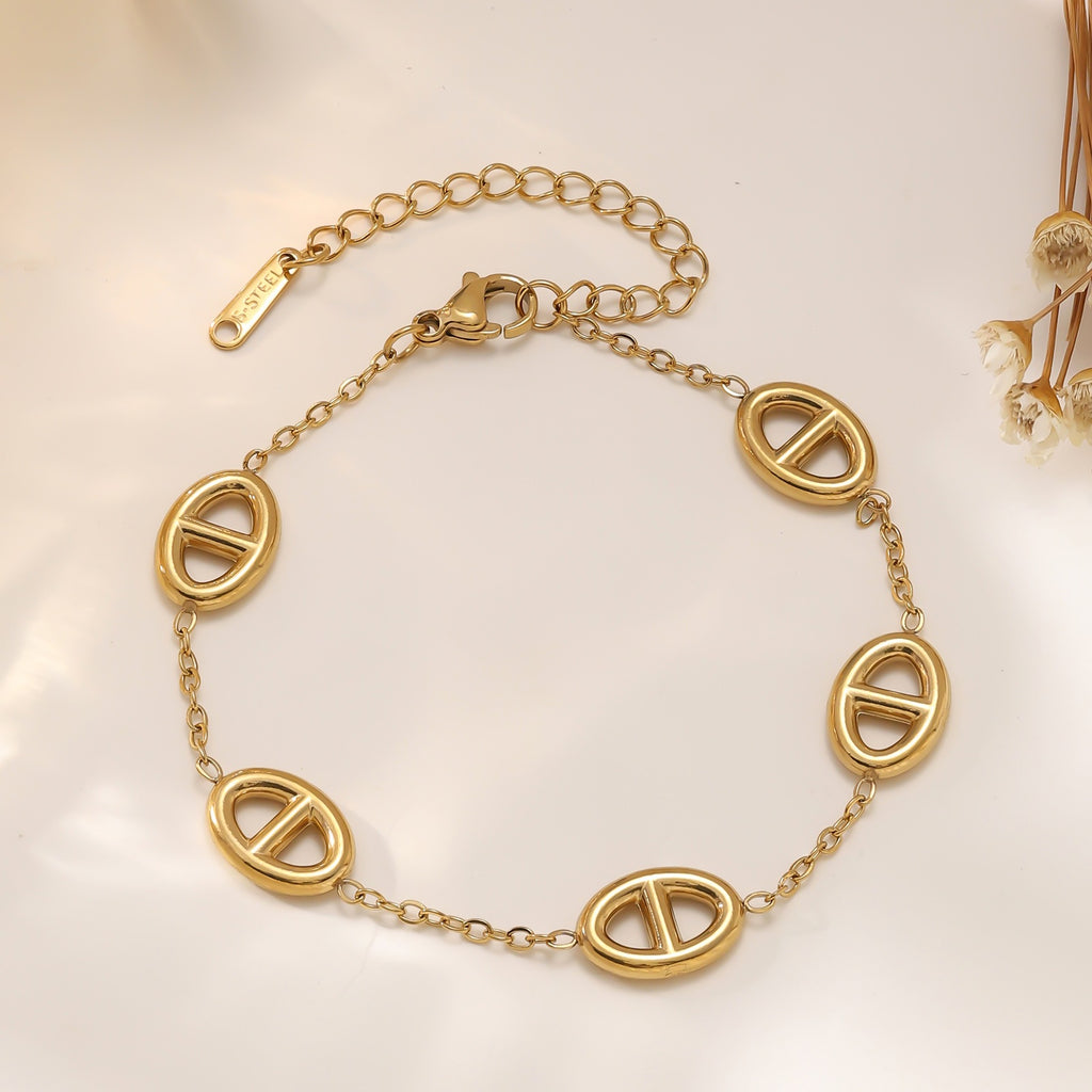 Titanium Steel Bracelet & Necklace Set — 18K Gold Plated Stainless Steel