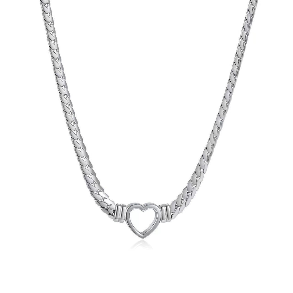Gold Plated Cuban Chain Heart Necklace & Bracelet Set — Punk Hip-Hop Style