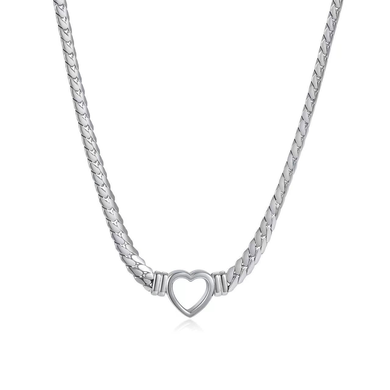 Gold Plated Cuban Chain Heart Necklace & Bracelet Set — Punk Hip-Hop Style