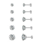 4-Prong Zirconia Stud Earrings — Titanium Steel Spiral Round Ear Cuff