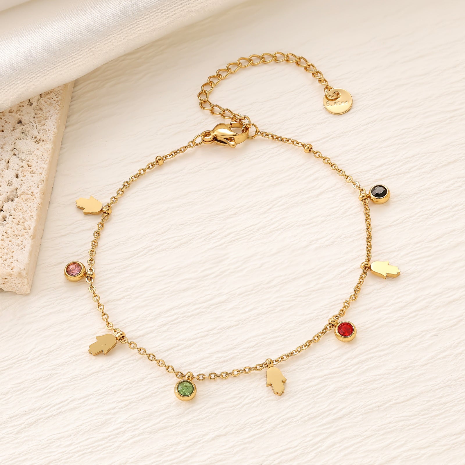 Colorful Zirconia Star Moon Heart Clover Bracelet — 18K Gold Plated Titanium Steel