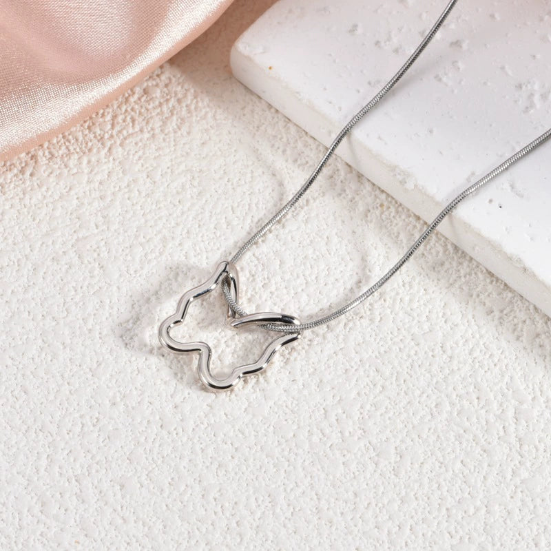 Hollow Butterfly Heart Pendant Necklace — Titanium Steel Choker