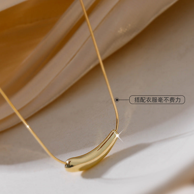 Minimalist Small Eggplant Pendant Necklace — 304 Stainless Steel 18K Gold Plated